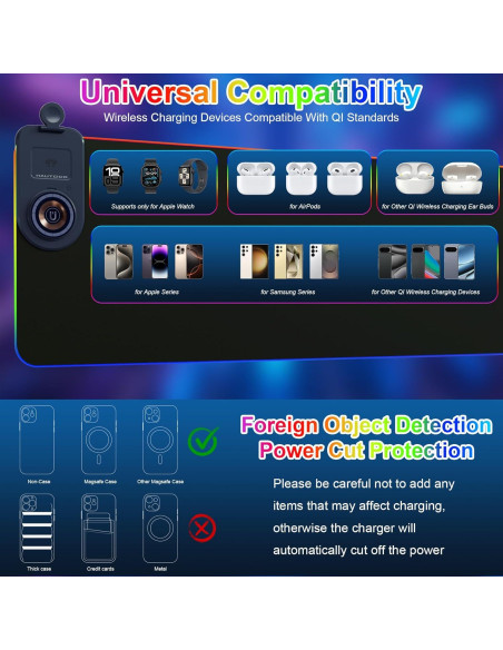 Alfombrilla de Carga Inalámbrica HAUTOCO 15W RGB 90x30cm