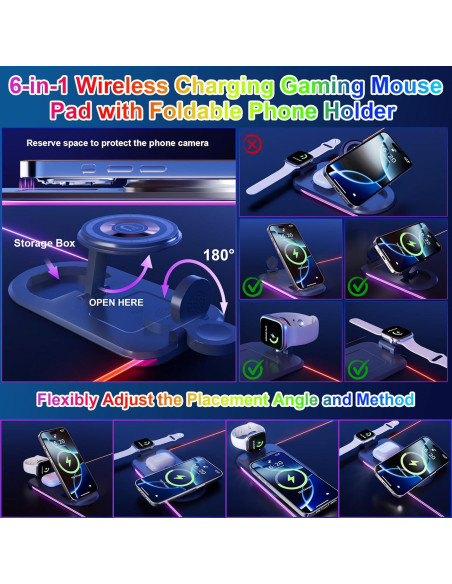 Alfombrilla de Carga Inalámbrica HAUTOCO 15W RGB 90x30cm