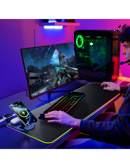 Alfombrilla de Carga Inalámbrica HAUTOCO 15W RGB 90x30cm