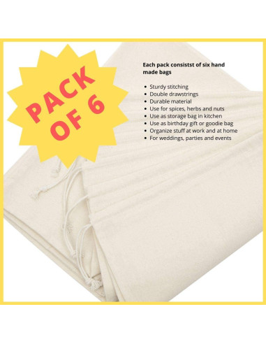 Bolsas de Muselina de Algodón DR - 6 Paquetes 30x40 cm Beige