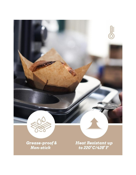 100 Forros de Cupcake Tulipán Jumbo Bake Choice Naturales