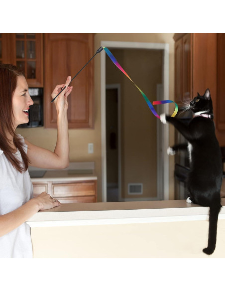Varita Interactiva para Gatos Molain - 5 Juegos de Cinta Colorida