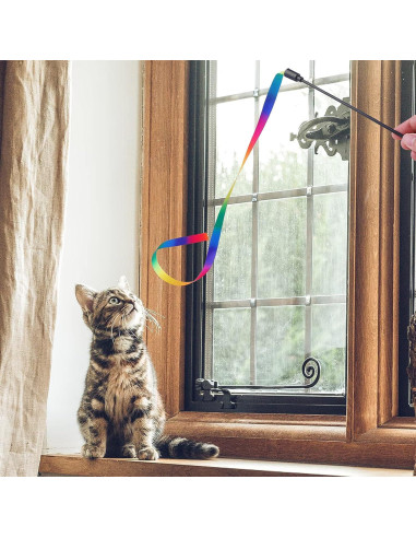 Varita Interactiva para Gatos Molain - 5 Juegos de Cinta Colorida