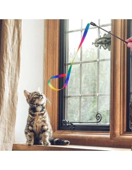 Varita Interactiva para Gatos Molain - 5 Juegos de Cinta Colorida