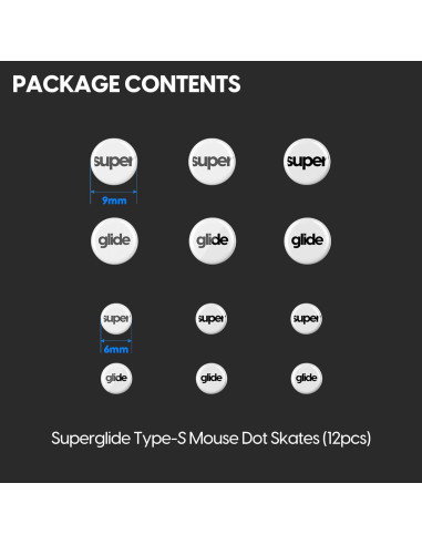 Patines de Ratón de Vidrio Superglide Tipo-S 6mm 9mm 12pcs Blanco