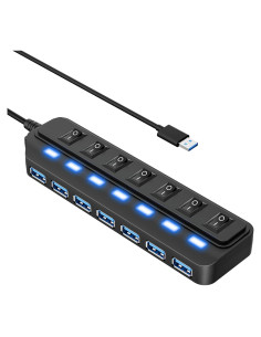 Hub USB 3.0 WIRWTRU de 7 Puertos con Interruptores LED