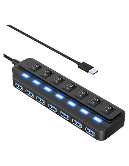 Hub USB 3.0 WIRWTRU de 7 Puertos con Interruptores LED