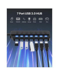 Hub USB 3.0 WIRWTRU de 7 Puertos con Interruptores LED 2