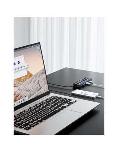 Hub USB 3.0 WIRWTRU de 7 Puertos con Interruptores LED