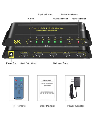 Conmutador HDMI 2.1 FlyroadUp 4 en 1 8K@60Hz 4K@120Hz