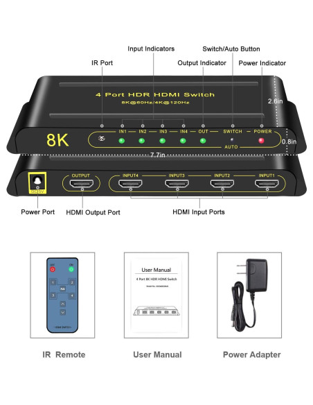 Conmutador HDMI 2.1 FlyroadUp 4 en 1 8K@60Hz 4K@120Hz