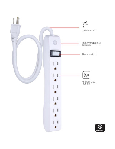 Regleta de 6 Salidas GE 2 Pies con Protección y Montaje