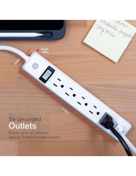 Regleta de 6 Salidas GE 2 Pies con Protección y Montaje