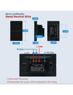 Interruptor de Luz Inteligente WiFi YUEQING 2 Gang Negro 2