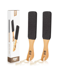 Lima de Piedra Pómez para Pies AM 8:00 - 2 Pack con Mango de Madera