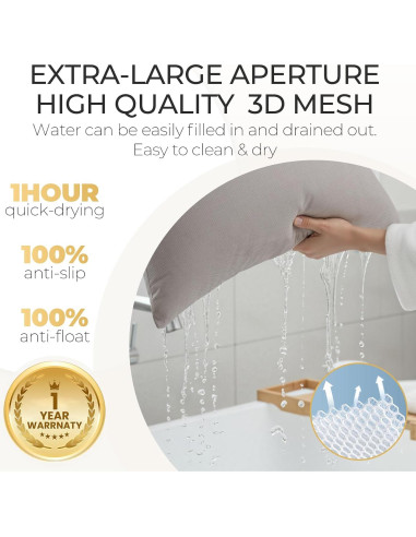 Almohada de Baño ONDAQUA Gris, Cojín Antideslizante 55.88x45.72cm