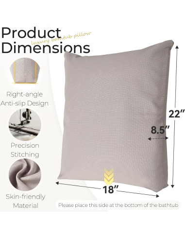 Almohada de Baño ONDAQUA Gris, Cojín Antideslizante 55.88x45.72cm