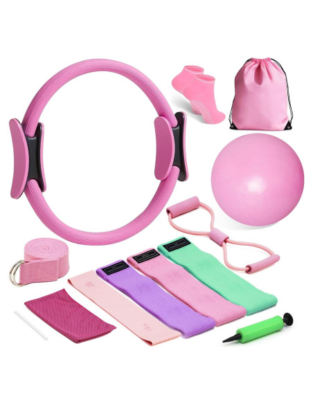 Kit de Pilates Jollcma Rosa 01 con Anillo, Pelota y Bandas