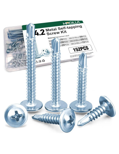Kit de 152 Tornillos Autoperforantes M4.2 para Metal y Madera