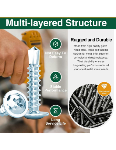 Kit de 152 Tornillos Autoperforantes M4.2 para Metal y Madera