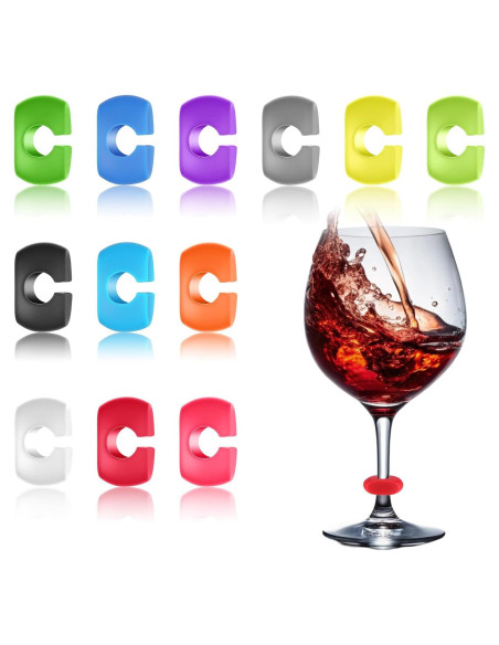 12 Marcadores de Copas de Vino Silicona Zelphvt Colores Vivos
