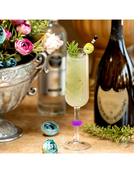 12 Marcadores de Copas de Vino Silicona Zelphvt Colores Vivos