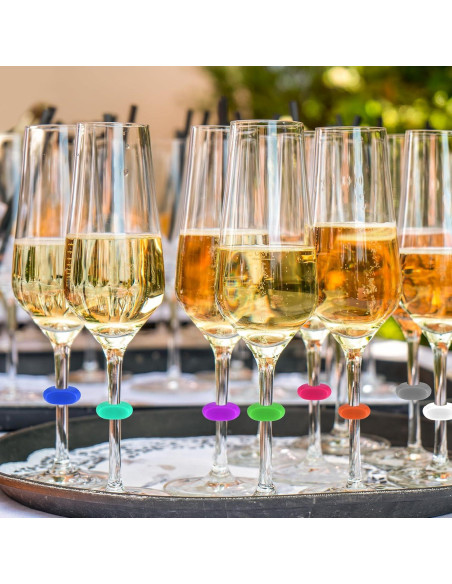12 Marcadores de Copas de Vino Silicona Zelphvt Colores Vivos