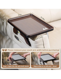 Mesa de Reposabrazos de Sofá TOMLYOP de Bambú Plegable 35x25cm 2