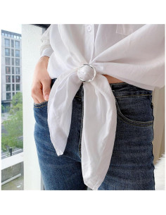 Anillo Broche de Cinta de Seda Torcido Plata 40mm para Mujeres 2