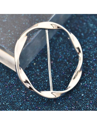 Anillo Broche de Cinta de Seda Torcido Plata 40mm para Mujeres
