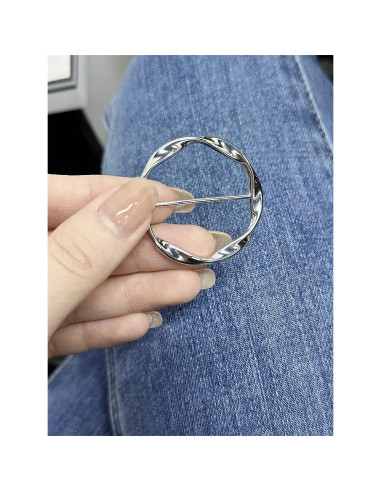 Anillo Broche de Cinta de Seda Torcido Plata 40mm para Mujeres