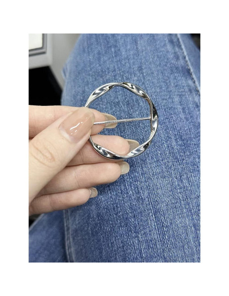 Anillo Broche de Cinta de Seda Torcido Plata 40mm para Mujeres