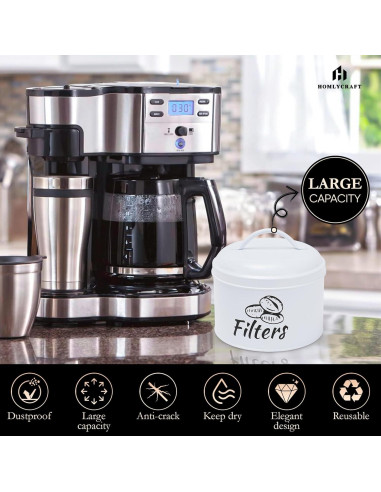 Soporte para Filtros de Café HOMLYCRAFT Blanco con Tapa de Metal