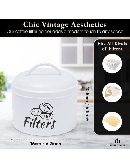 Soporte para Filtros de Café HOMLYCRAFT Blanco con Tapa de Metal