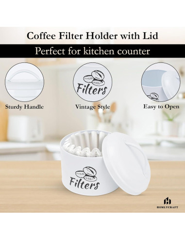 Soporte para Filtros de Café HOMLYCRAFT Blanco con Tapa de Metal