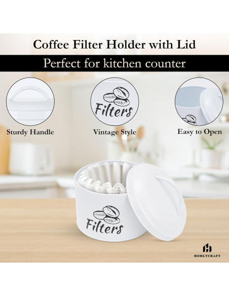 Soporte para Filtros de Café HOMLYCRAFT Blanco con Tapa de Metal