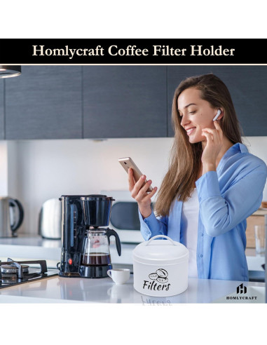 Soporte para Filtros de Café HOMLYCRAFT Blanco con Tapa de Metal