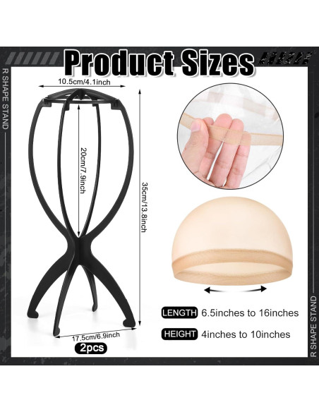 2 Gorras de Peluca Marrón con Soporte de Cabeza - Nylon Elástico