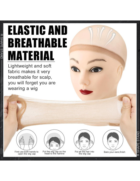 2 Gorras de Peluca Marrón con Soporte de Cabeza - Nylon Elástico