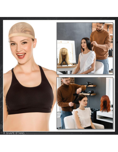 2 Gorras de Peluca Marrón con Soporte de Cabeza - Nylon Elástico