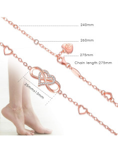 Tobillera de Plata Esterlina 925 Oro Rosa BlingGem Corazón Infinito 2