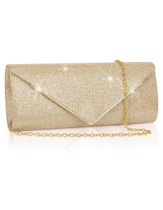 Bolso Clutch Larcenciel Oro Champán 25x5x15 cm con Cadena