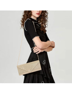 Bolso Clutch Larcenciel Oro Champán 25x5x15 cm con Cadena 2