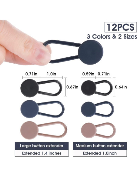 Extensor de Botón para Pantalones Cobee - 12 Piezas, 2 Tamaños