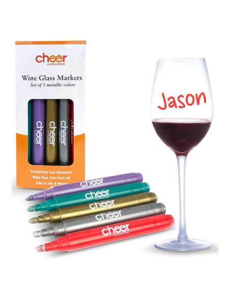 Set de 5 Marcadores Metálicos para Copas de Vino Colección Cheer