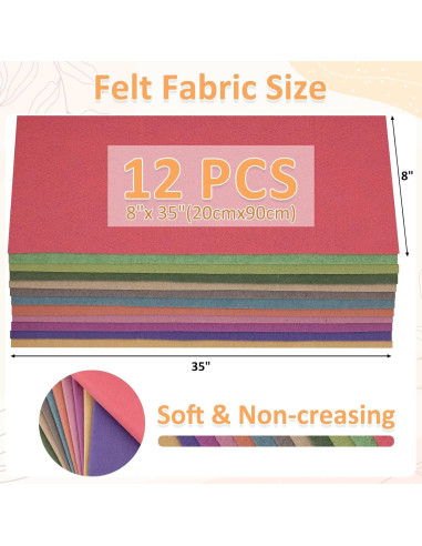 XSEINO 12 Rollos Fieltro Suave 20.5x90cm 1.4mm Serie Morandi