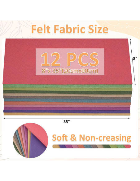 XSEINO 12 Rollos Fieltro Suave 20.5x90cm 1.4mm Serie Morandi