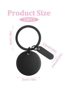30 Llaveros en Blanco Grabables Acero Inoxidable 3cm Negro 2