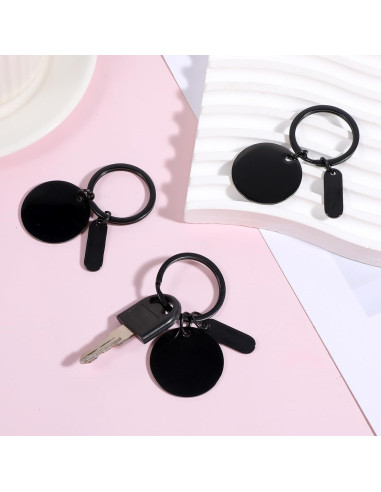 30 Llaveros en Blanco Grabables Acero Inoxidable 3cm Negro