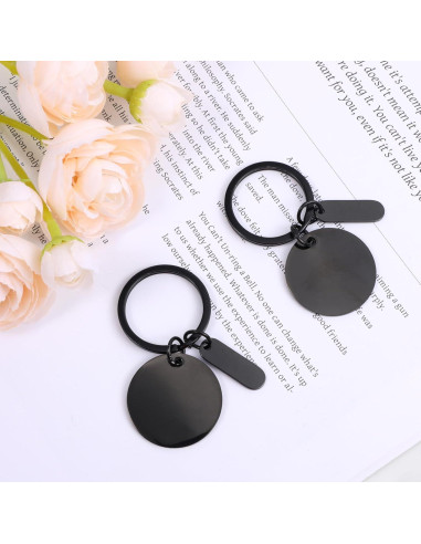 30 Llaveros en Blanco Grabables Acero Inoxidable 3cm Negro